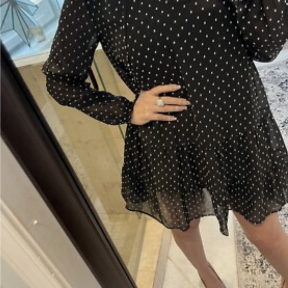 LOFT Tiered Babydoll Black burnout V neck dress work Cocktail